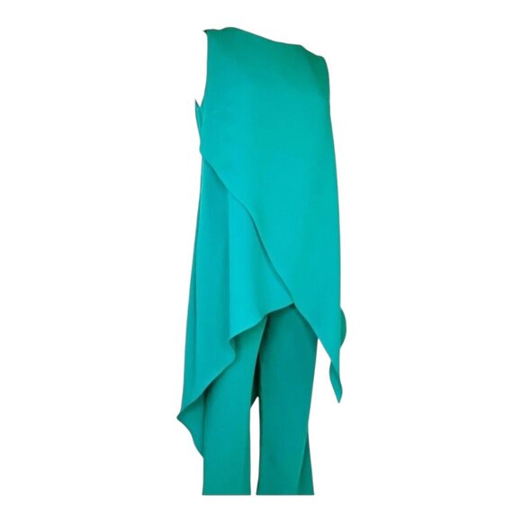 Elegant Womens Teal Layered Jumpsuit By List Roma Boutique Italy Sz 42 With Cape - Picture 8 of 10